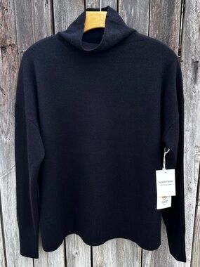 NWT Nordstrom Cashmere Oversized Turtleneck Sweater Black Rock M